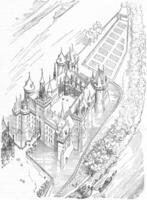 Creil Castle, vintage engraving. photo