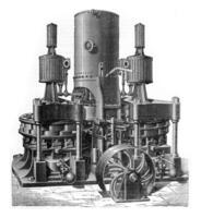 Machine charcoal, the new company forges and shipyards in the Mediterranean, vintage engraving. photo