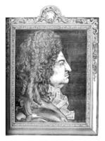 Portrait of Louis XIV by Benoist, vintage engraving. photo