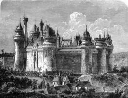 Chateau de Pierrefonds, vintage engraving. photo