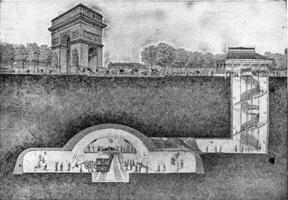 Metropolitan station under the Place de l'Etoile, vintage engraving. photo