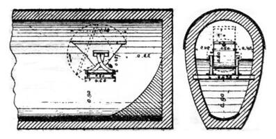 Section and elevation, vintage engraving. photo