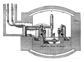 Mailliet pump Bruay mines, Cross section at the back of the machine showing the massive masonry, vintage engraving. photo