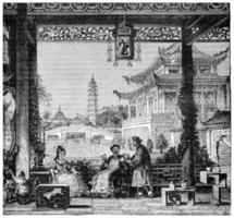 Inside the house of a mandarin, vintage engraving. photo