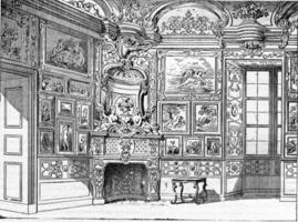 Amateur Cabinet in the seventeenth century, vintage engraving. photo