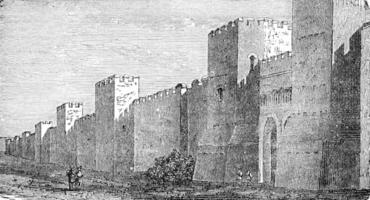 fortificado pared de romano construcción, Clásico grabado. foto