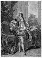 el duque de gesvres en ceremonial traje, después camioneta lavabo 1735, Clásico grabado. foto