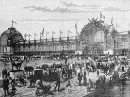 View of the facade of the Universal Exhibition in Paris in 1878, vintage engraving. photo