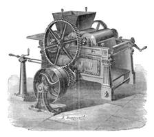 Three roll mill granite for colors and printing inks, vintage engraving. photo