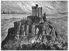 Arques castle ruins with its keep, vintage engraving. photo