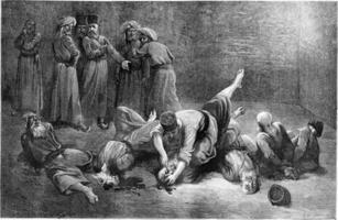 The torture of prisoners in Khiva, vintage engraving. photo