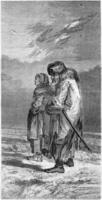 A farmer and his wife in winter suit Livonia, vintage engraving. photo