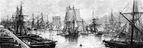 The basins of Newport, vintage engraving. photo