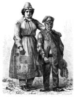 A woman and a young worker of mine in Pontypool, vintage engraving. photo