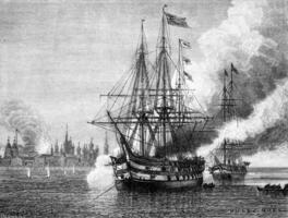 solovetsky bombardeo por el anglo-francés flota en 1854, Clásico grabado foto