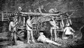 Machine used in tunneling of the Alps, vintage engraving. photo