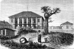 Hotel of couriers, vintage engraving. photo