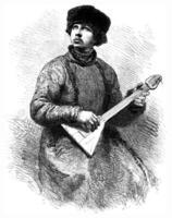 Musician village, vintage engraving. photo