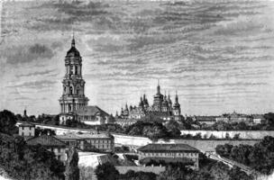 Convent of St. Anthony, in Kiev, vintage engraving. photo