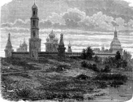 Simonov Monastery in Moscow, vintage engraving. photo