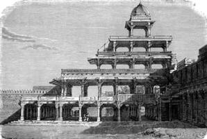 The Panch Mahal in Fatehpur Sikri, vintage engraving. photo