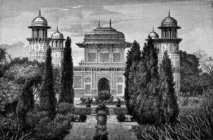 Mausoleum I'timad-ud-Daulah, in Agra, vintage engraving. photo