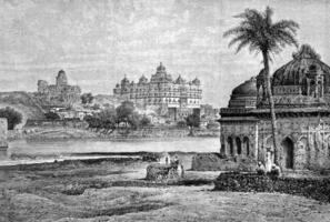 Duttiah view taken from our bungalow, vintage engraving. photo