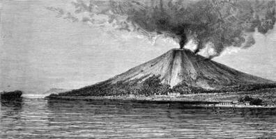 The volcano in Banda, vintage engraving. photo