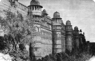 King's Palace Pal, in the fortress of Gwalior, vintage engraving. photo