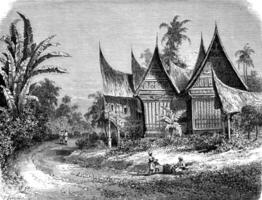 el casa de un líder en Sumatra, Clásico grabado. foto