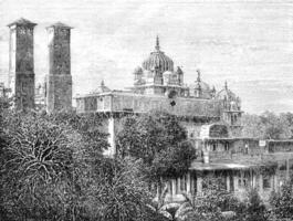 The palace Phool Bagh, Orchha, vintage engraving. photo