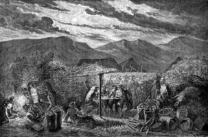 First night on the land of China, vintage engraving. photo