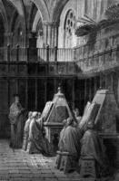 The choir of the Cathedral of Burgos, vintage engraving. photo