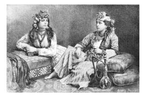 Metouali Women of Sidon, Lebanon, vintage engraving photo