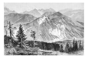 Bialki Valley in Tatra, Poland, vintage engraving photo