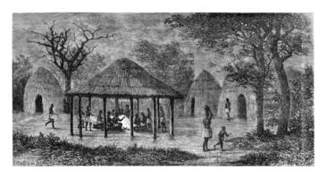 At the Tribal Meeting Place in Angola, Southern Africa, vintage engraving photo