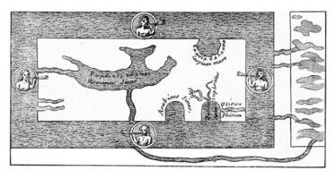 Map of the earth, according to the model of the table of the tabernacle of Moses, vintage engraving. photo