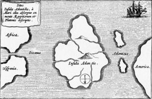 el legendario isla de atlántida, Clásico grabado. foto