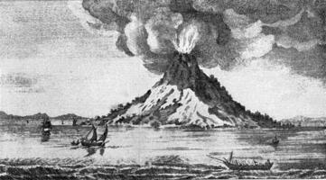 Eruption of Stromboli, vintage engraving. photo