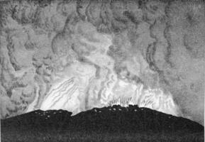 Eruption of the Santorini crater on March 23, 1866, observed with a long view, vintage engraving. photo