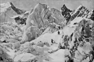 Field of ruins of a glacial avalanche, vintage engraving. photo