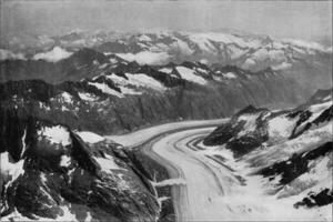 The lower glacier of the Aar with its moraines, vintage engraving. photo