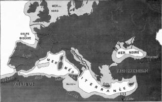 How Europe and Africa were connected by land before the Ice Age, vintage engraving. photo