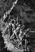 In the Sicilian sulfur mines, vintage engraving. photo