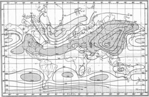 Isobars or lines of equal atmospheric pressure for the month of January, vintage engraving. photo