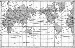 Annual isotherms, vintage engraving. photo