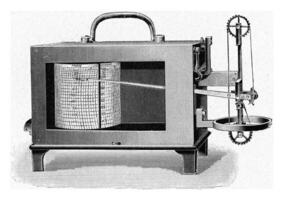 Fuess recorder hygrometer, vintage engraving. photo