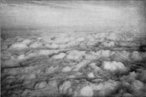 Sea of clouds seen from a balloon, vintage engraving. photo