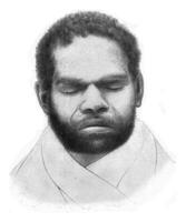 cabeza y cara de uno de el último supervivientes de el totalmente exterminado primitivo habitantes de tasmania, Clásico grabado. foto