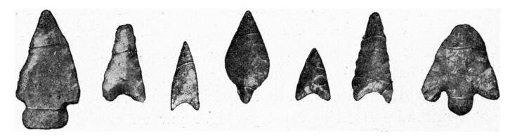 German arrowheads in flint, vintage engraving. photo